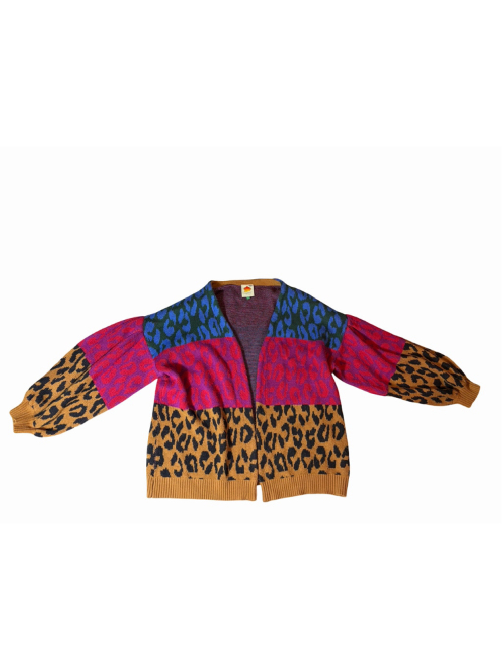 FARM Rio Women’s L Multicolor Leopard Print Open Front Cardigan Sweater read